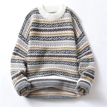 Round neck sweater for men and women autumn and winter new trend loose and high-end sense knitted sweater couple striped casual